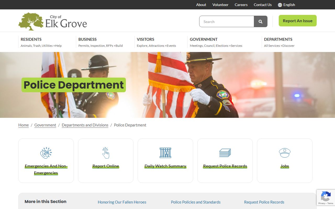 Elk Grove Police Department page for 72 hour booking record information
