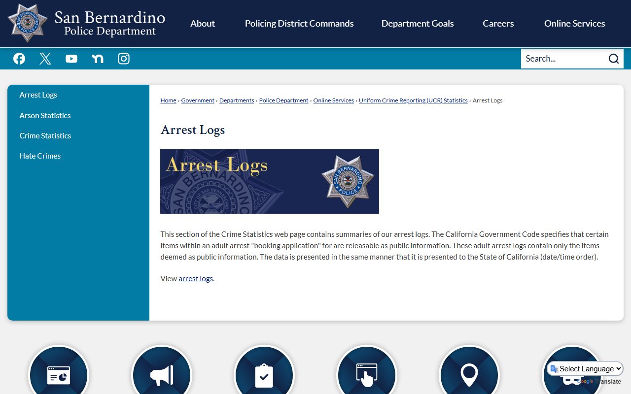 San Bernardino Police Department arrest logs 72 hour booking records