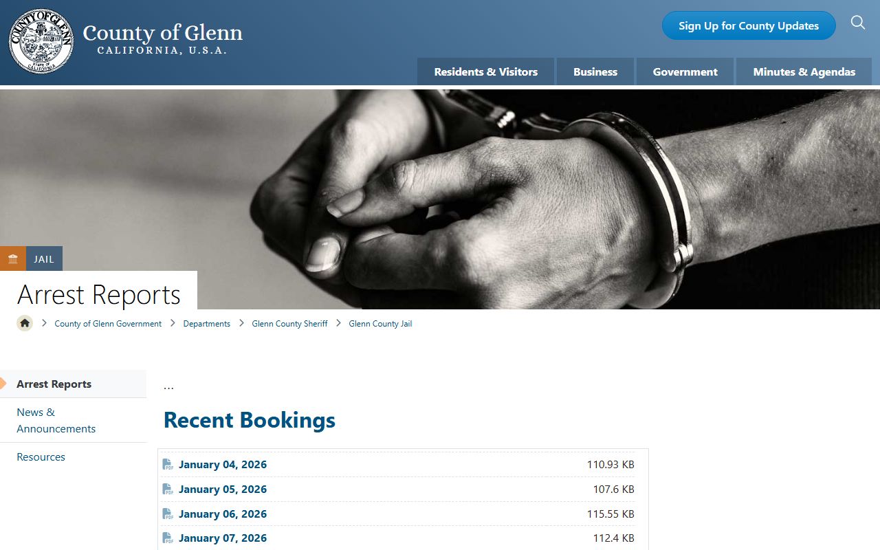 Glenn County arrest reports booking records database