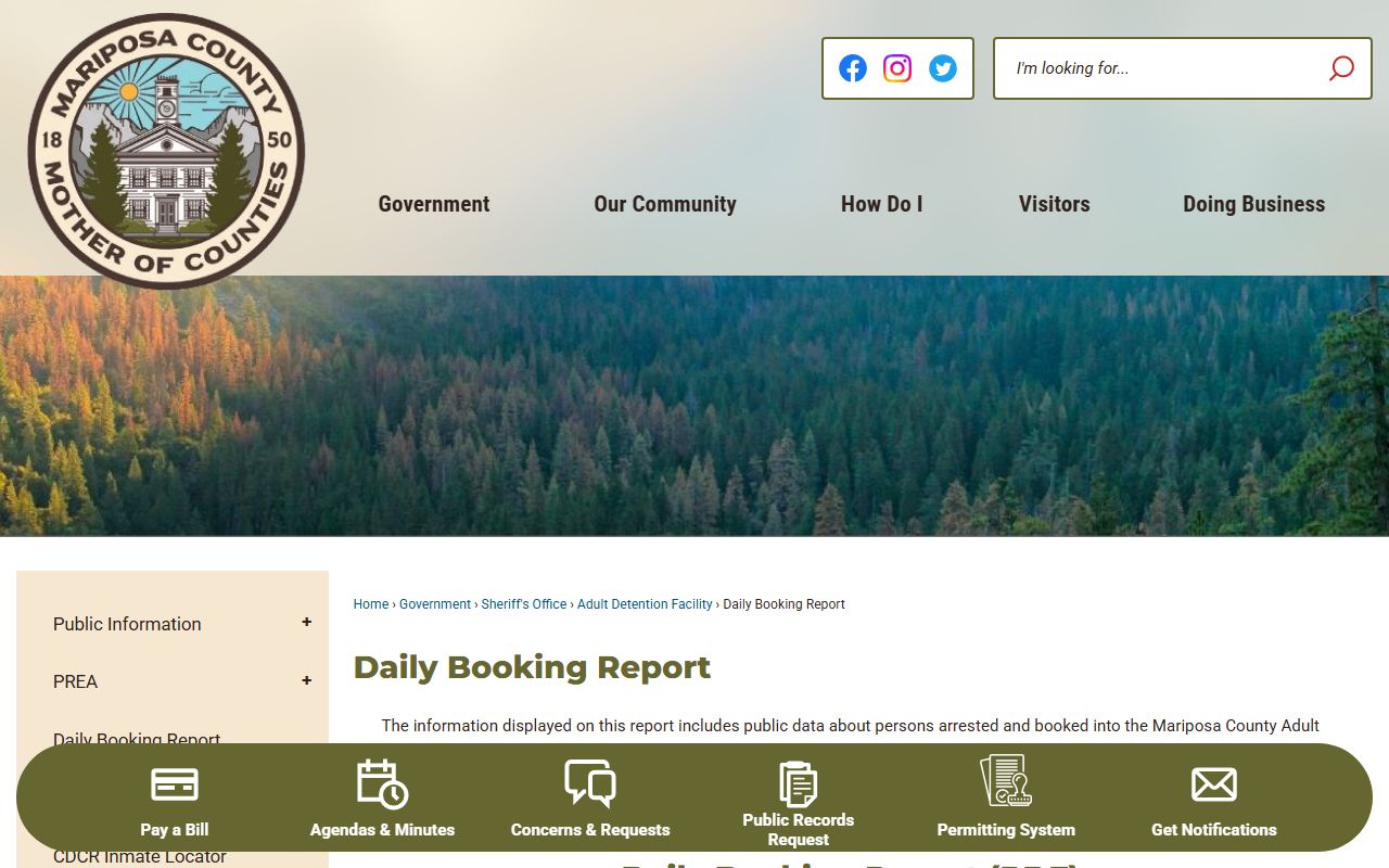 Mariposa County Sheriff daily booking report for 72 hour booking records