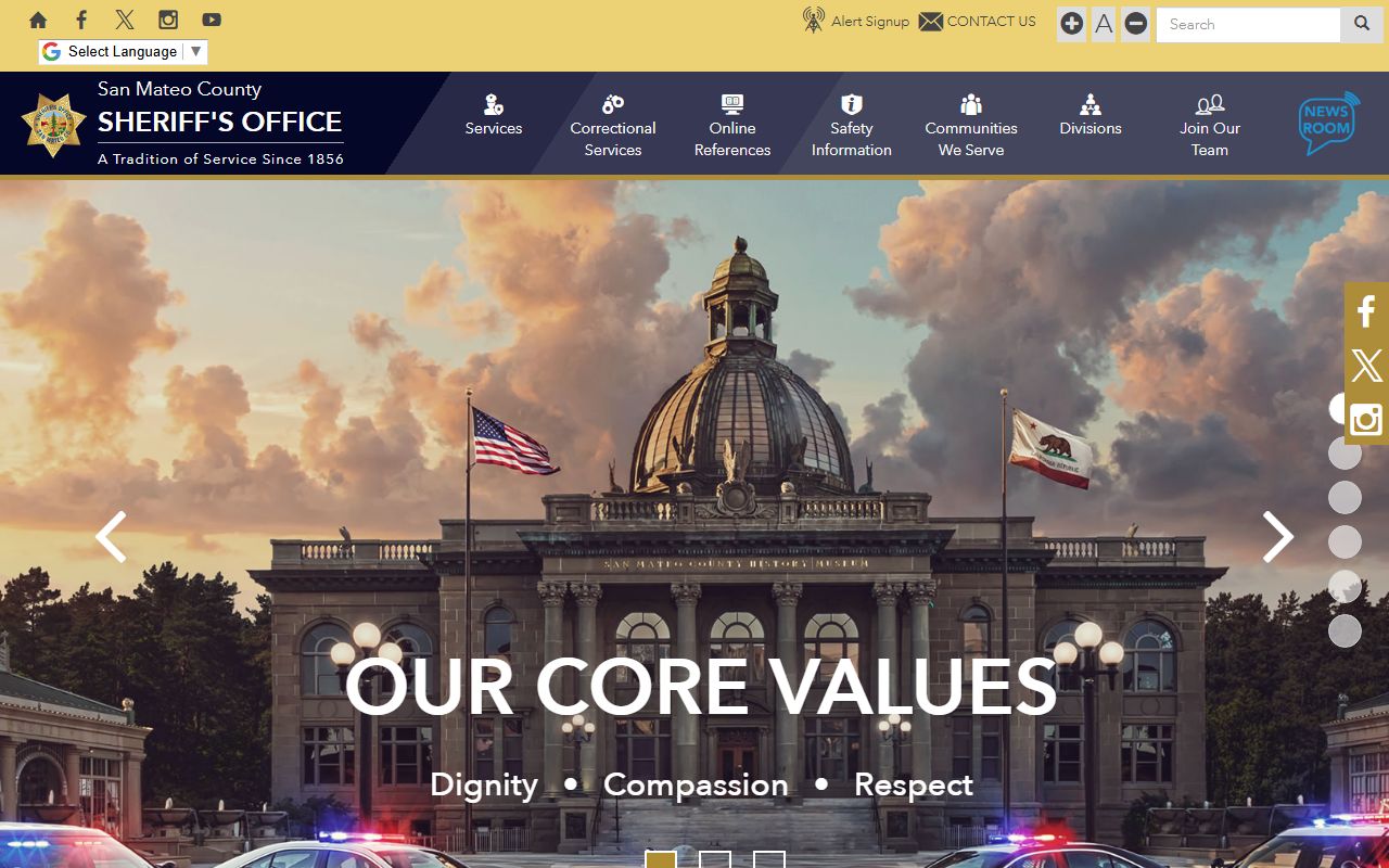 San Mateo County Sheriff website for 72 hour booking records and jail information