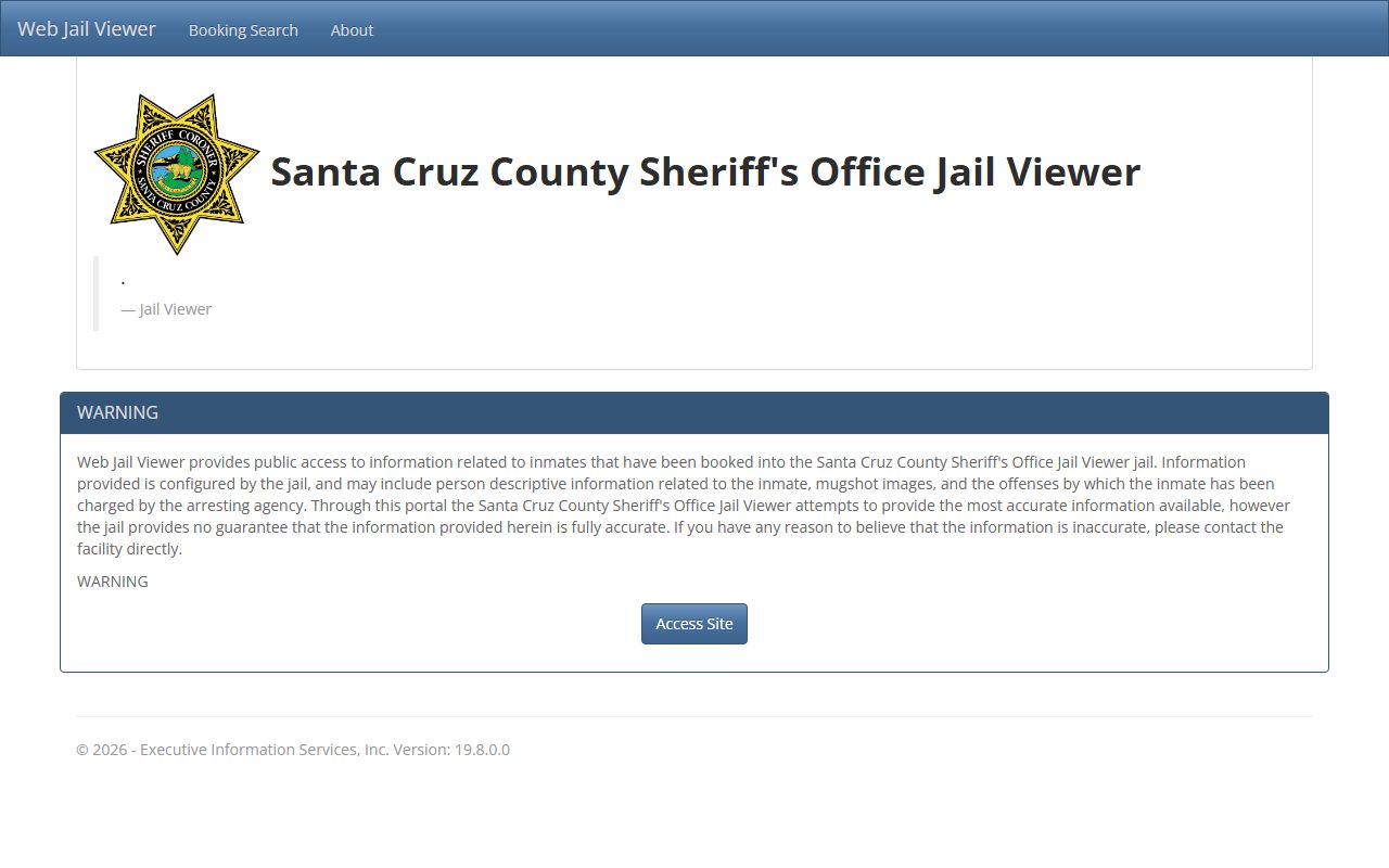 Santa Cruz County Sheriff Jail Viewer for 72 hour booking records