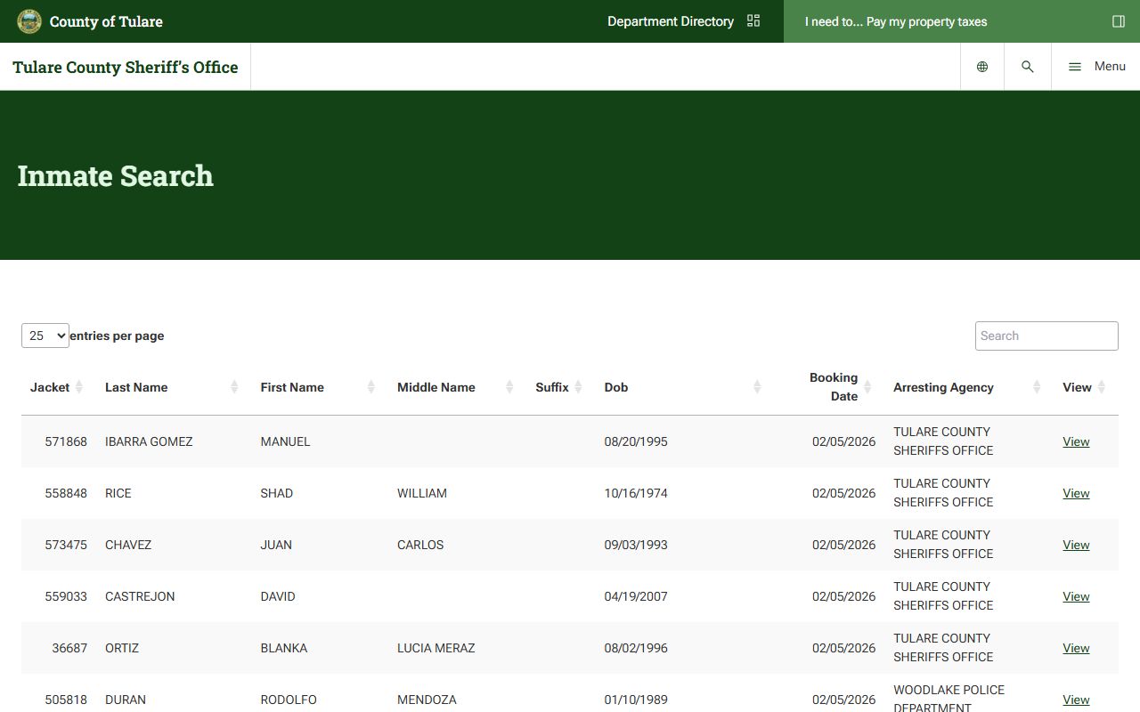 Tulare County Sheriff inmate search database for 72 hour booking records